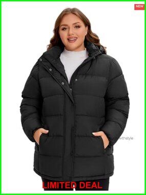 Womens Plus Size Heavyweight Puffer Jacket Warm Winter Coat with Hood